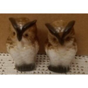Vintage Owl Salt And Pepper Shakers Brown 3" Stoppers Kitchen Dining Decor
